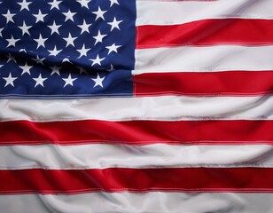  A close up of the US flag waving in the wind for Memorial Day or 4th of July