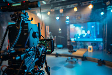 Generative AI Modern TV Studio for News with camera Reporting and Live Show