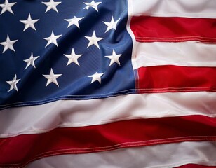  A close up of the US flag waving in the wind for Memorial Day or 4th of July
