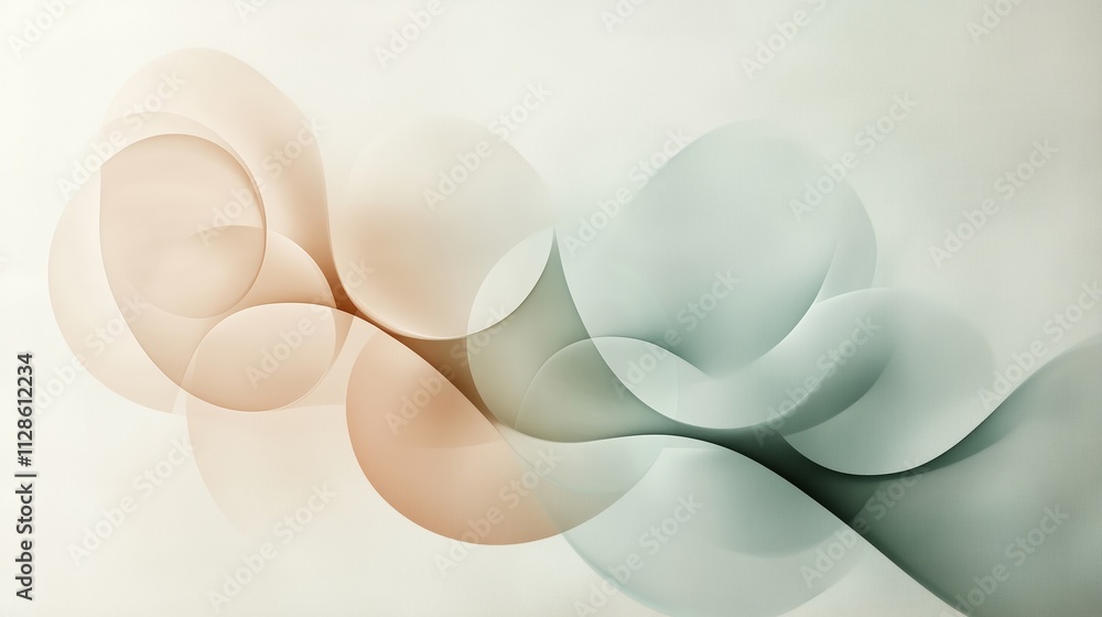 Poster abstract design featuring swirling shapes in soft colors creating a visual flow on a smooth backgrou