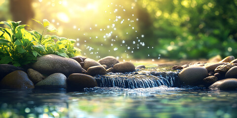 Obraz premium Clear Stream Flowing Over Rocks in Forest