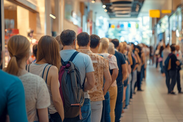 Public crowd, women and men stand behind each other generative ai