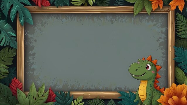 Cartoon dinosaur frame border for playful backgrounds.