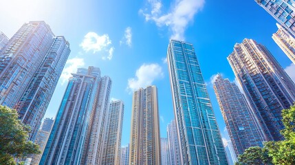 Obraz premium A Cityscape with a Lot of Tall Buildings and a Blue Sky