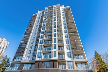 Fototapeta premium A mid-rise residential building with a combination of white and brown tones
