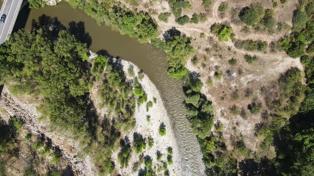 Aerial view of Struma River passing through the Kresna Gorge, Bulgaria