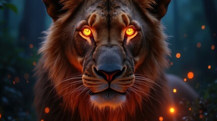 Naklejka premium Bioluminescent Lion's Face Close-up