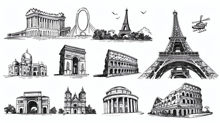 A hand-drawn illustration of famous landmarks.