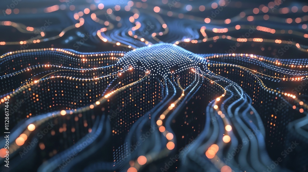Poster a futuristic, abstract representation of a neural network, with glowing lines and nodes.