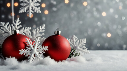 festive Christmas Eve, Christmas Eve background, holiday banner, Christmas decoration, Xmas tree, snowflakes, Christmas ball, Christmas ornaments, white color scheme, seasonal design, Christmas mockup