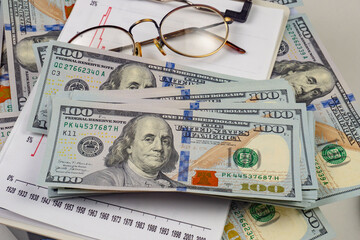 Close up view of a hand holding and counting US dollar banknotes