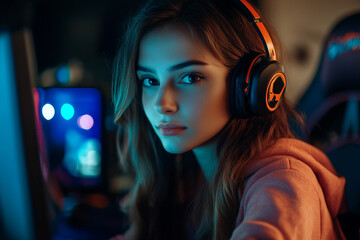 Gamer Immersed in Video Game with Headphones Highlighting Esports and Online Gaming Competition Generative AI