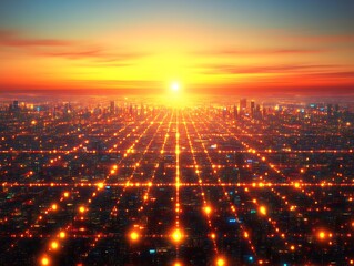 Futuristic Cityscape Illuminated At Sunset