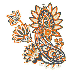 Paisley pattern in indian batik style. Floral vector illustration