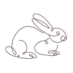 Bunny isolated on white background one line drawing, vector illustration
