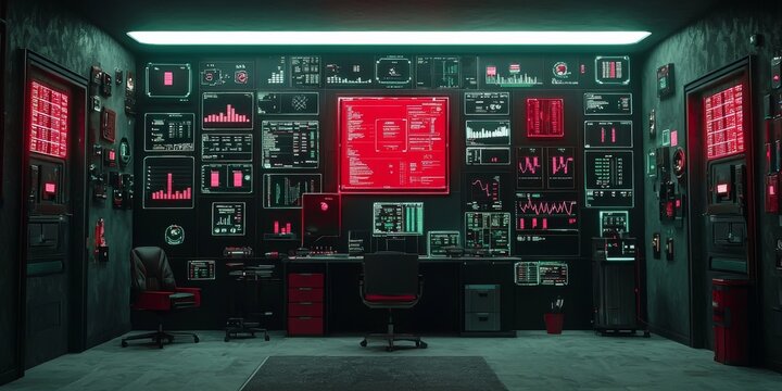 Futuristic Tech Control Room Blockchain Stock Market Data Analysis