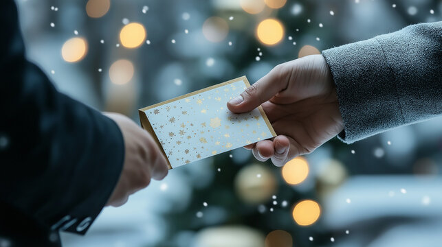 Geschenk von Hand zu Hand &uuml;bergeben Anzug Business Geschenke zu Weihnachten annehmen oder ablehnen Generative AI