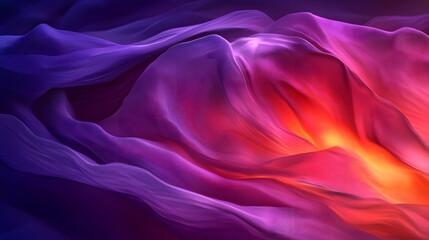 Fototapeta premium Abstract flowing fabric with vibrant purple, red, and orange hues.