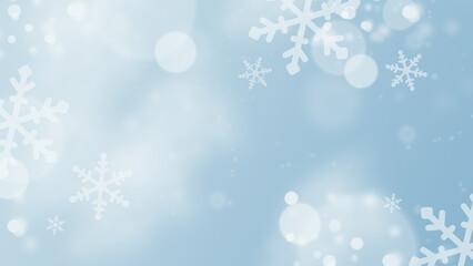 Minimalist winter background with delicate and white snowflakes for card, or presentation.