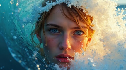 Close-up Surfer Face in Waves