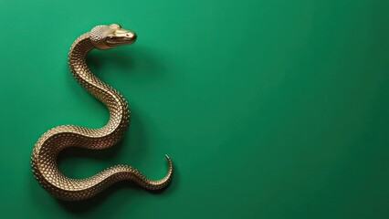 Beautiful snake, banner, green background, place for text, New Year, top view
