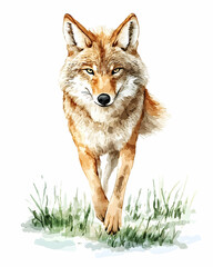 Fototapeta premium Watercolor painting of a coyote walking forward.