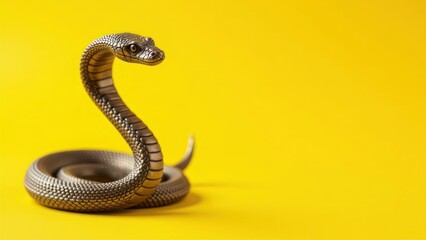 Beautiful snake, banner, yellow background, place for text, New Year