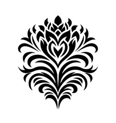 A female tattoo template in the form of a symmetrically drawn flower with a stem and leaves. A simple black isolated on white vector illustration.