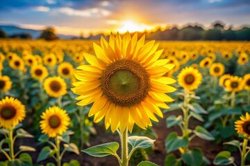 A Striking Sunflower Stands Tall Amongst a Field of Many, Highlighting Nature's Beauty and Uniqueness in Documentary Photography