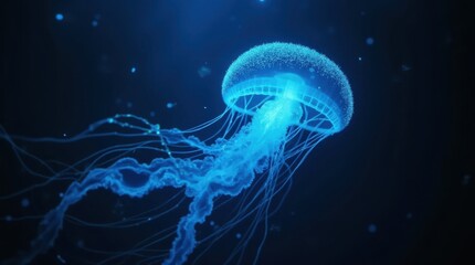 Naklejka premium Glowing Jellyfish in Dark Water