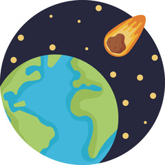 This icon features a glowing meteorite in motion, with a trail of fire and light behind it, representing a cosmic object entering Earth's atmosphere.