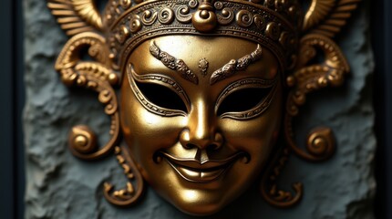 Naklejka premium Intricate Japanese Mask on Stone