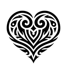 A black heart shaped vector pattern. A female tattoo in a tribe drawing style. A decorative linear logo illustration.