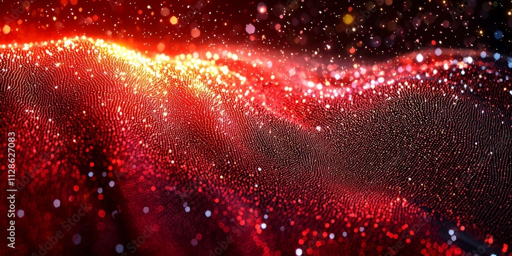 Poster red glittering abstract background particle wave energy technology