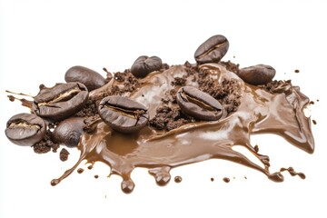 Obraz premium Coffee splash with coffee beans isolated isolated white background