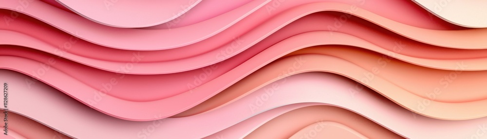 Poster a vibrant, abstract design featuring flowing waves of pink and coral layers, creating a dynamic and 