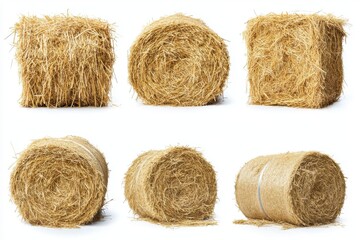 Collection set of bales of hay isolated on white background