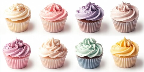 Collection set of colorful cupcakes isolated on white background