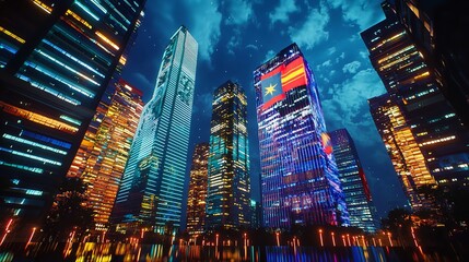Obraz premium A Modern Cityscape with Illuminated Skyscrapers