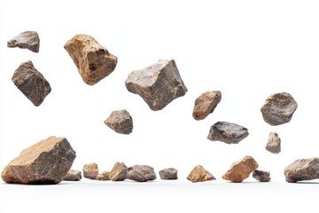 Falling rocks isolated on white background