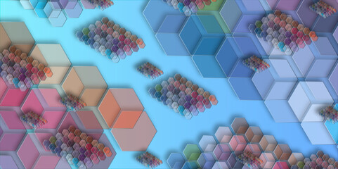 Abstract Background with different colors. seamless hexagon pattern with many colors. 3D Artistic Background Featuring Colorful Hexagonal Patterns and Creative Design.  