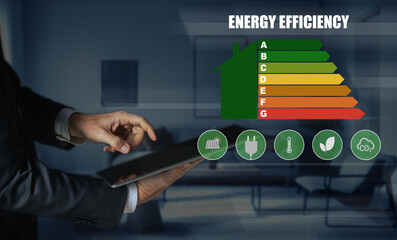 Energy efficiency rating. Lower CO2 emissions, efficient home and appliances. Green ecology concept