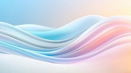 Fototapeta premium A serene, abstract design featuring soft, flowing waves in pastel colors, blending shades of blue, pink, and white against a gentle gradient background.