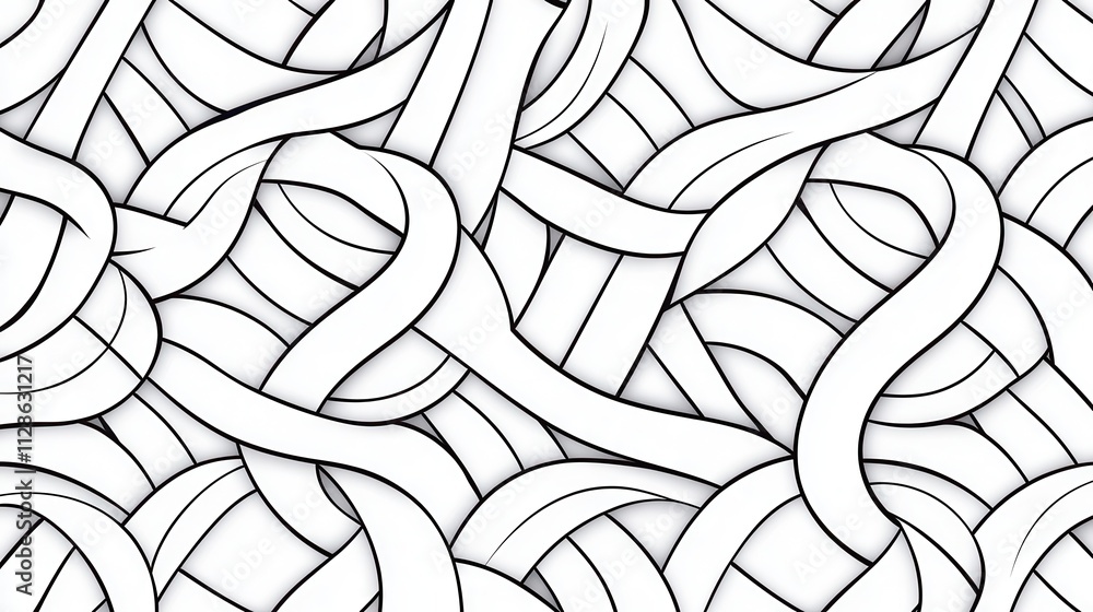 Poster A monochromatic pattern of interwoven lines creates a complex, abstract design, showcasing intricate loops and curves.