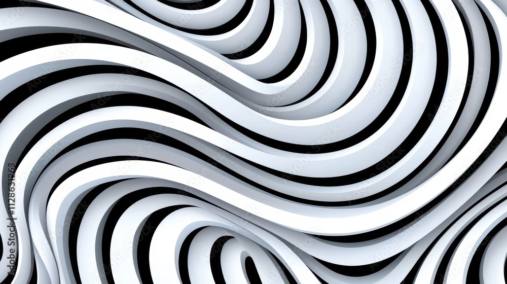 Aufkleber abstract wave pattern in black and white, creating a mesmerizing visual flow with smooth, undulating