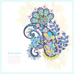 Paisley Vector Pattern. Floral Isolated Asian Illustration