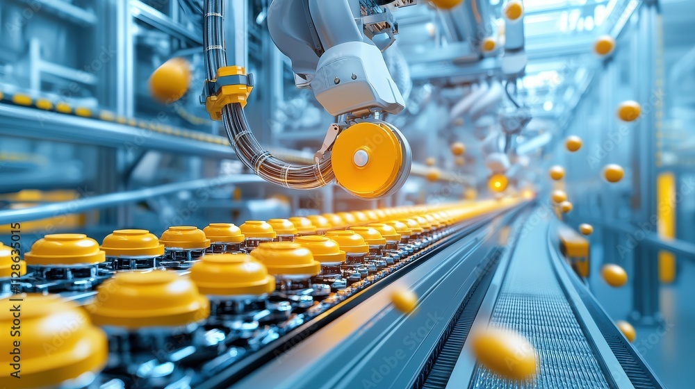 Poster automated conveyor line stacking battery cells for standard production industrial facility digital c