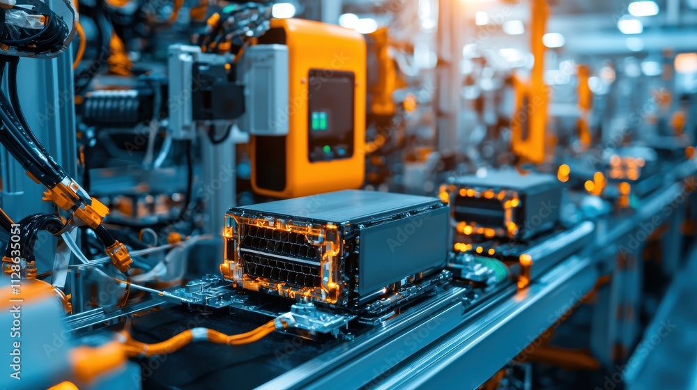 Aufkleber Automated conveyor line for stacking battery cells at industrial facility enhancing efficiency in energy storage production