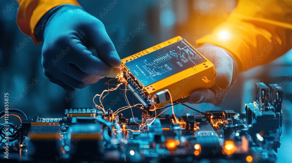 Poster engineers calibrating battery management systems for standard compliance electronics lab technical p