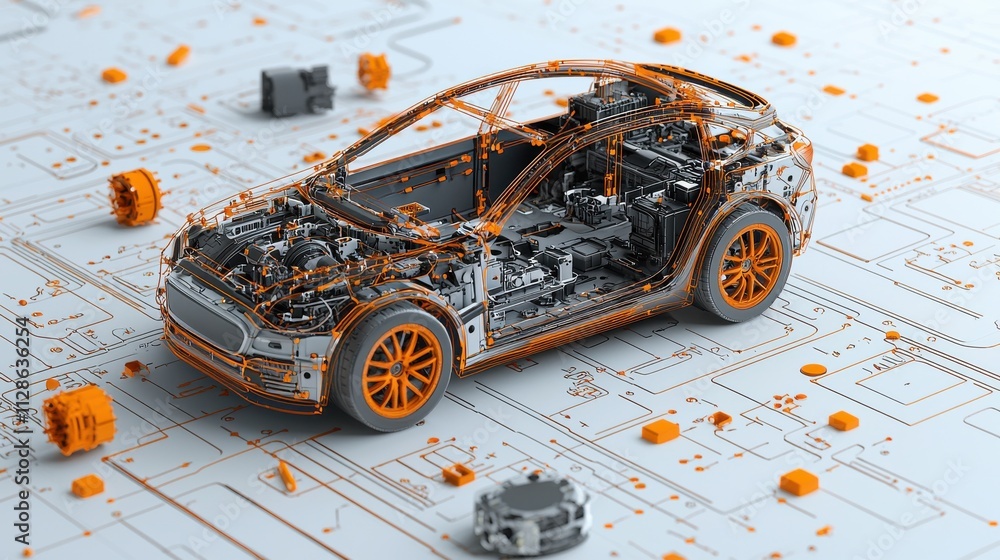 Aufkleber testing high-tech sensors for electric vehicle battery conductivity standards in advanced automotive